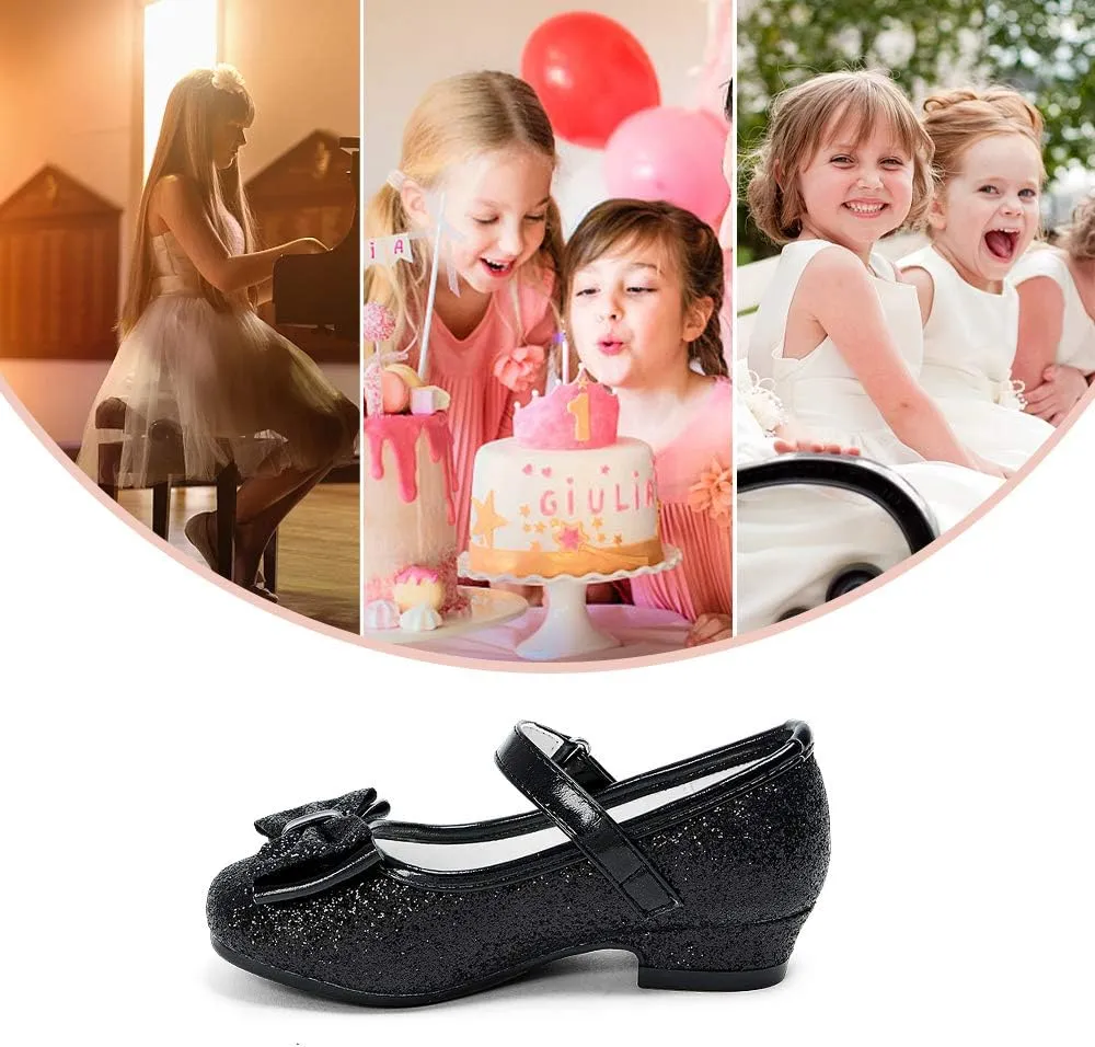 Stelle Girls Dress Shoes Glitter Princess Shoe Flower Mary Jane Low Heels Party Wedding Prom Footwear for Toddler Kids