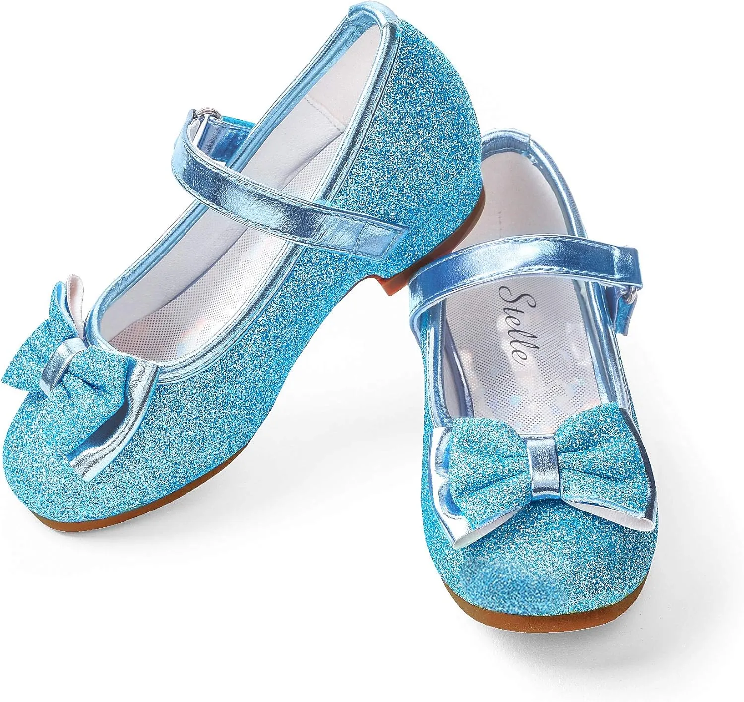 Stelle Girls Dress Shoes Glitter Princess Shoe Flower Mary Jane Low Heels Party Wedding Prom Footwear for Toddler Kids