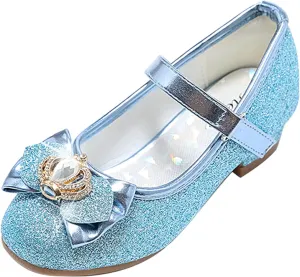 Stelle Girls Dress Shoes Glitter Princess Shoe Flower Mary Jane Low Heels Party Wedding Prom Footwear for Toddler Kids