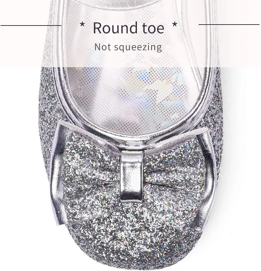 Stelle Girls Dress Shoes Glitter Princess Shoe Flower Mary Jane Low Heels Party Wedding Prom Footwear for Toddler Kids