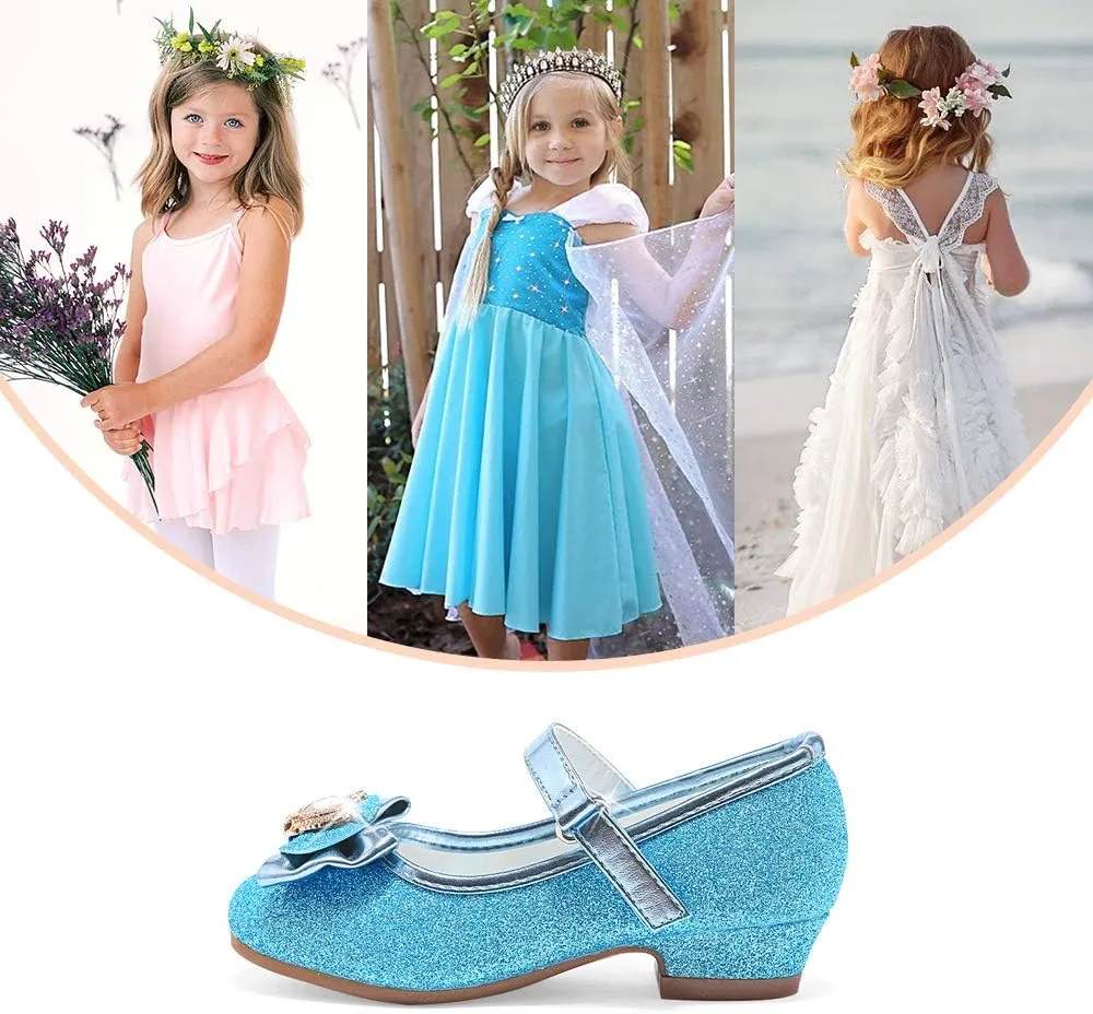 Stelle Girls Dress Shoes Glitter Princess Shoe Flower Mary Jane Low Heels Party Wedding Prom Footwear for Toddler Kids