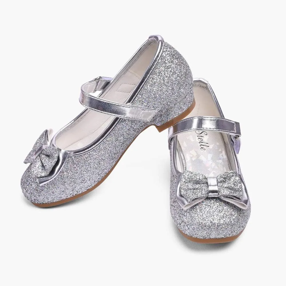 Stelle Girls Dress Shoes Glitter Princess Shoe Flower Mary Jane Low Heels Party Wedding Prom Footwear for Toddler Kids
