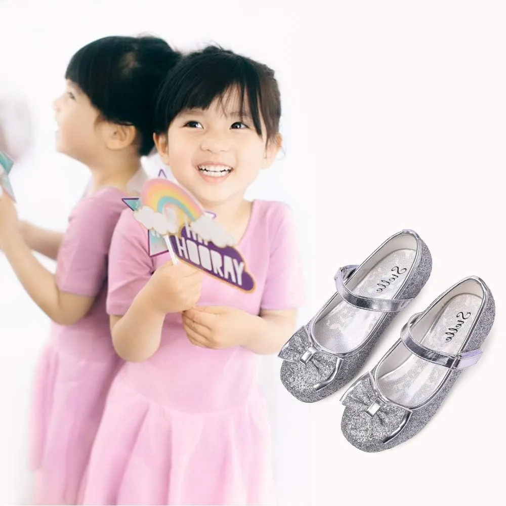 Stelle Girls Dress Shoes Glitter Princess Shoe Flower Mary Jane Low Heels Party Wedding Prom Footwear for Toddler Kids
