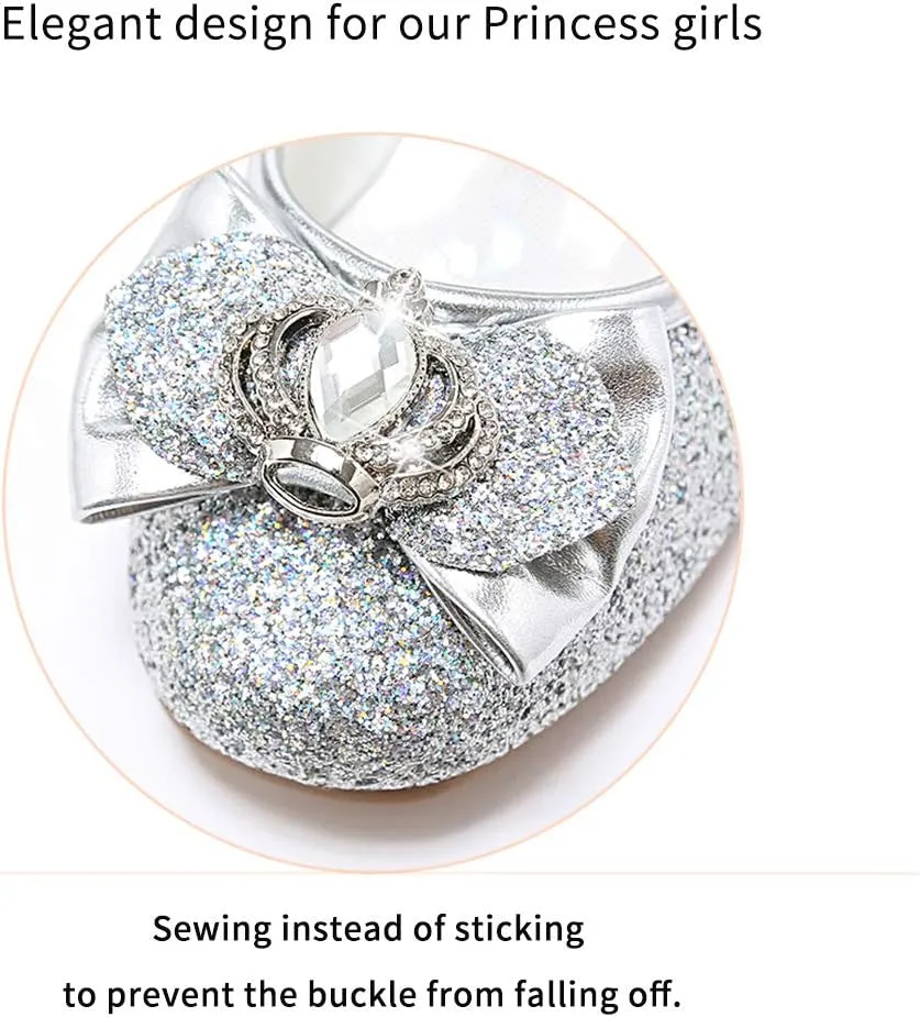 Stelle Girls Dress Shoes Glitter Princess Shoe Flower Mary Jane Low Heels Party Wedding Prom Footwear for Toddler Kids