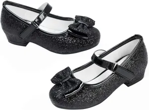 Stelle Girls Dress Shoes Glitter Princess Shoe Flower Mary Jane Low Heels Party Wedding Prom Footwear for Toddler Kids