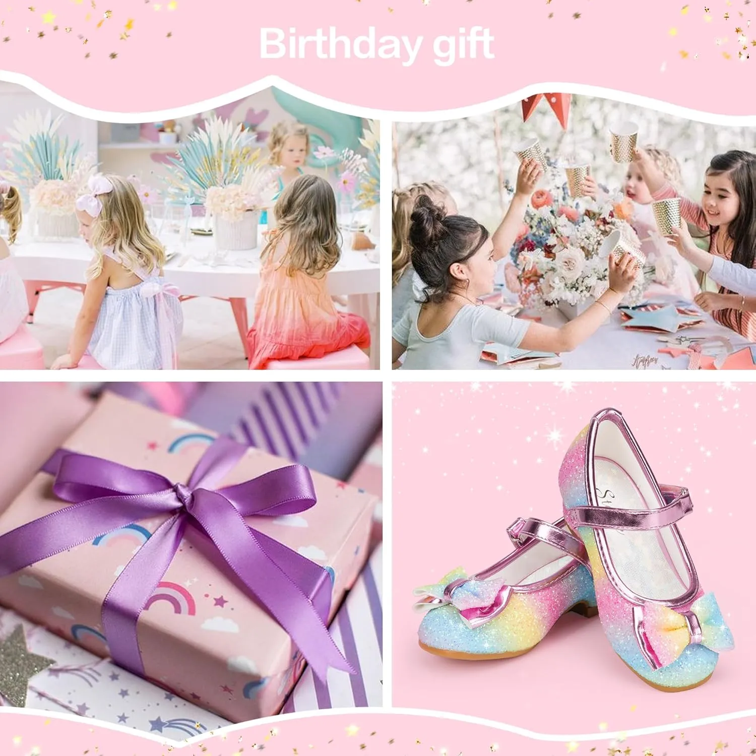 Stelle Girls Dress Shoes Glitter Princess Shoe Flower Mary Jane Low Heels Party Wedding Prom Footwear for Toddler Kids