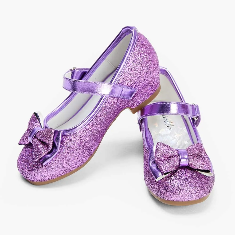 Stelle Girls Dress Shoes Glitter Princess Shoe Flower Mary Jane Low Heels Party Wedding Prom Footwear for Toddler Kids