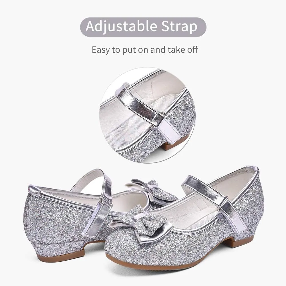 Stelle Girls Dress Shoes Glitter Princess Shoe Flower Mary Jane Low Heels Party Wedding Prom Footwear for Toddler Kids