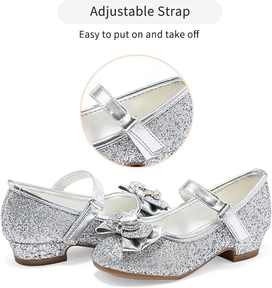 Stelle Girls Dress Shoes Glitter Princess Shoe Flower Mary Jane Low Heels Party Wedding Prom Footwear for Toddler Kids