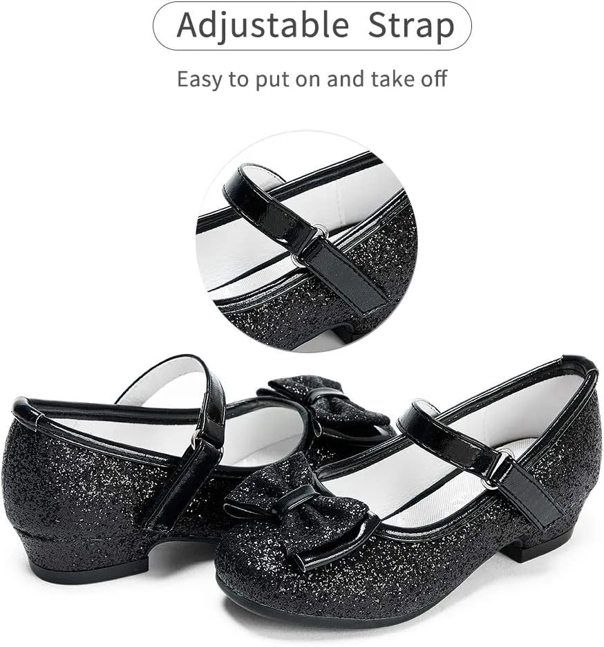 Stelle Girls Dress Shoes Glitter Princess Shoe Flower Mary Jane Low Heels Party Wedding Prom Footwear for Toddler Kids
