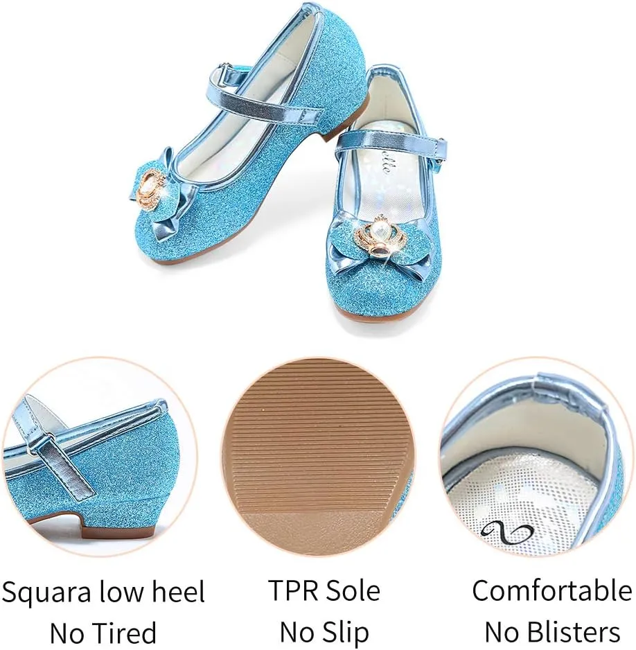 Stelle Girls Dress Shoes Glitter Princess Shoe Flower Mary Jane Low Heels Party Wedding Prom Footwear for Toddler Kids