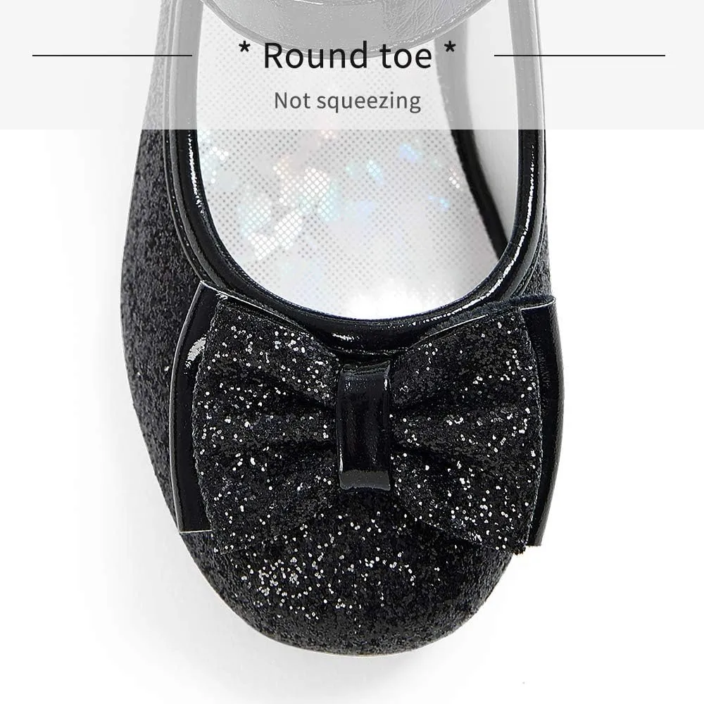 Stelle Girls Dress Shoes Glitter Princess Shoe Flower Mary Jane Low Heels Party Wedding Prom Footwear for Toddler Kids