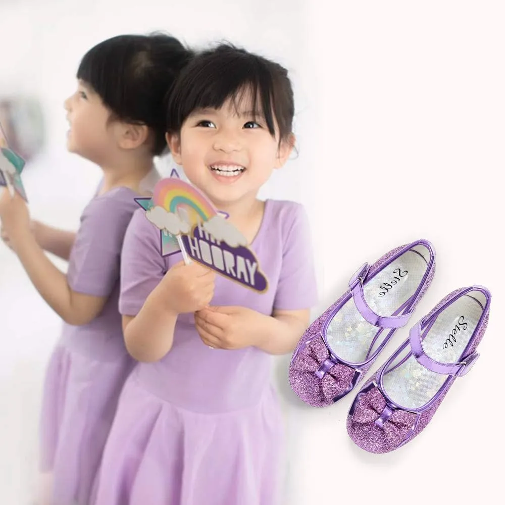 Stelle Girls Dress Shoes Glitter Princess Shoe Flower Mary Jane Low Heels Party Wedding Prom Footwear for Toddler Kids