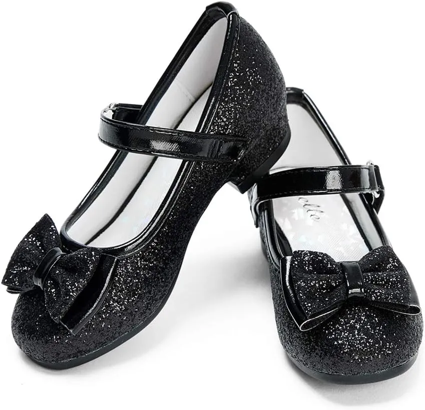 Stelle Girls Dress Shoes Glitter Princess Shoe Flower Mary Jane Low Heels Party Wedding Prom Footwear for Toddler Kids