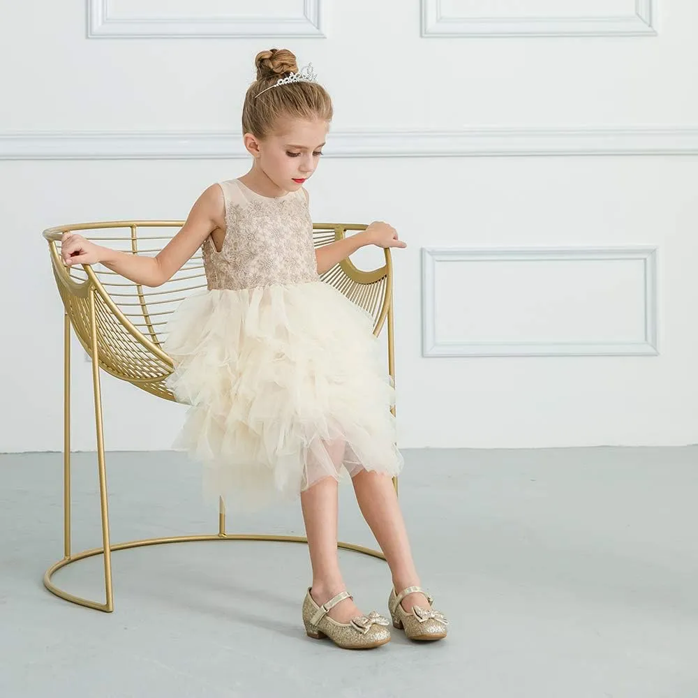 Stelle Girls Dress Shoes Glitter Princess Shoe Flower Mary Jane Low Heels Party Wedding Prom Footwear for Toddler Kids