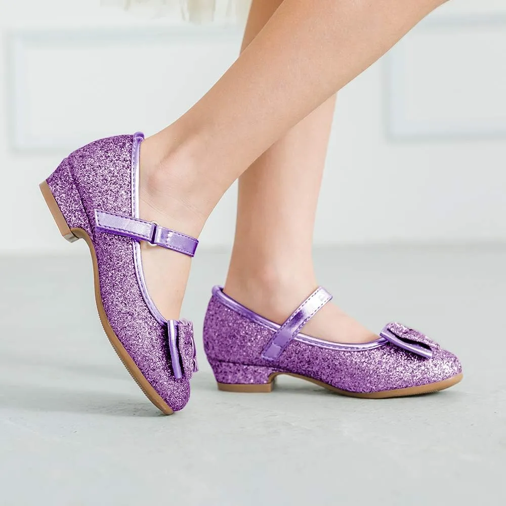 Stelle Girls Dress Shoes Glitter Princess Shoe Flower Mary Jane Low Heels Party Wedding Prom Footwear for Toddler Kids