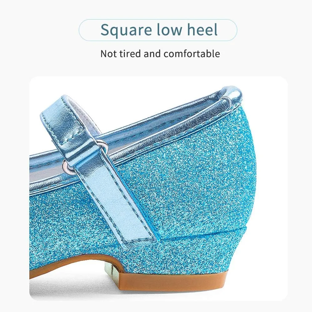 Stelle Girls Dress Shoes Glitter Princess Shoe Flower Mary Jane Low Heels Party Wedding Prom Footwear for Toddler Kids
