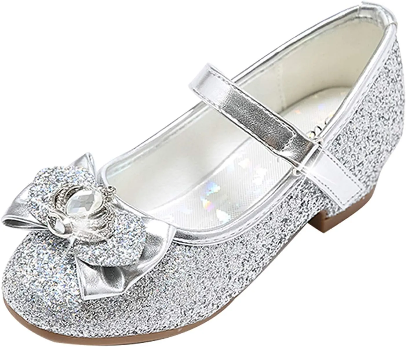 Stelle Girls Dress Shoes Glitter Princess Shoe Flower Mary Jane Low Heels Party Wedding Prom Footwear for Toddler Kids
