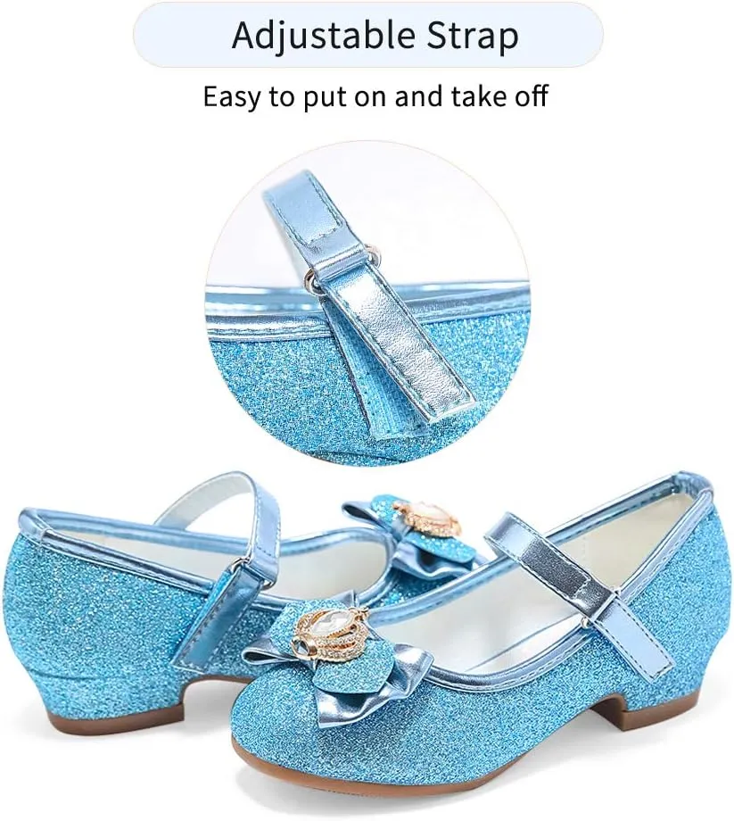 Stelle Girls Dress Shoes Glitter Princess Shoe Flower Mary Jane Low Heels Party Wedding Prom Footwear for Toddler Kids