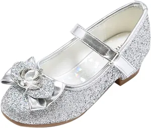 Stelle Girls Dress Shoes Glitter Princess Shoe Flower Mary Jane Low Heels Party Wedding Prom Footwear for Toddler Kids