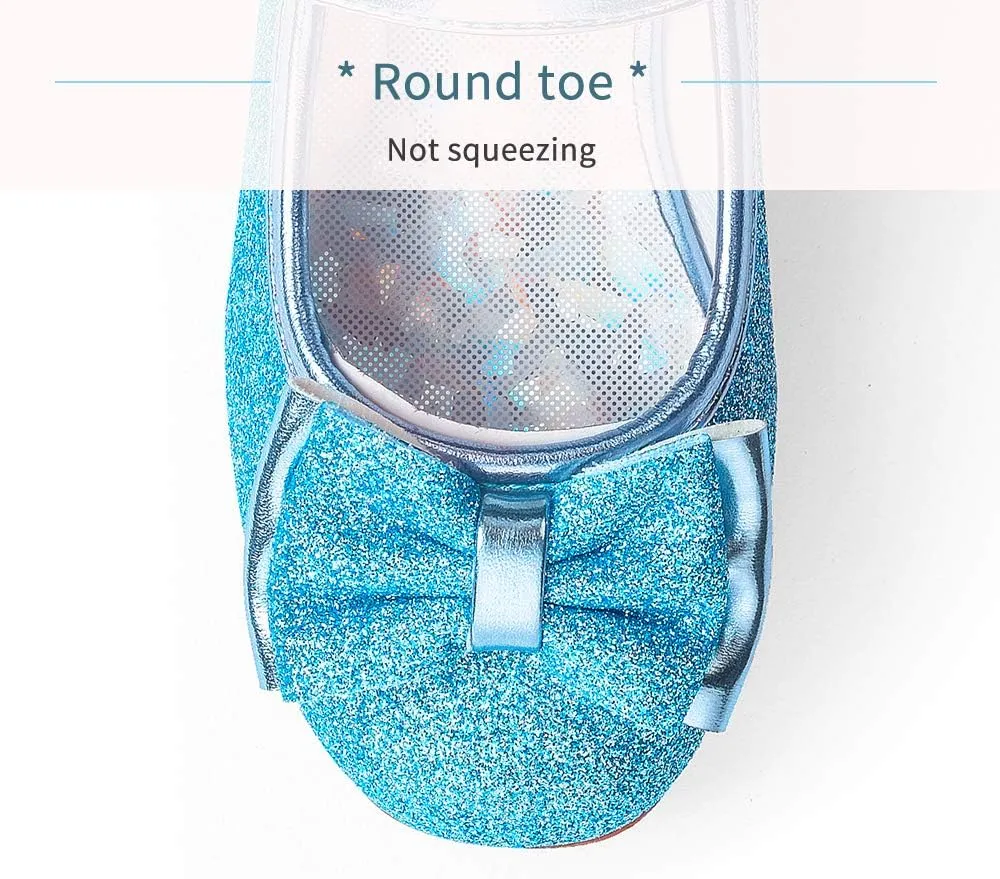 Stelle Girls Dress Shoes Glitter Princess Shoe Flower Mary Jane Low Heels Party Wedding Prom Footwear for Toddler Kids