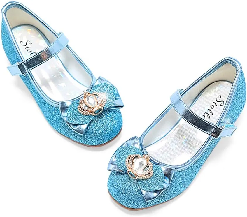 Stelle Girls Dress Shoes Glitter Princess Shoe Flower Mary Jane Low Heels Party Wedding Prom Footwear for Toddler Kids