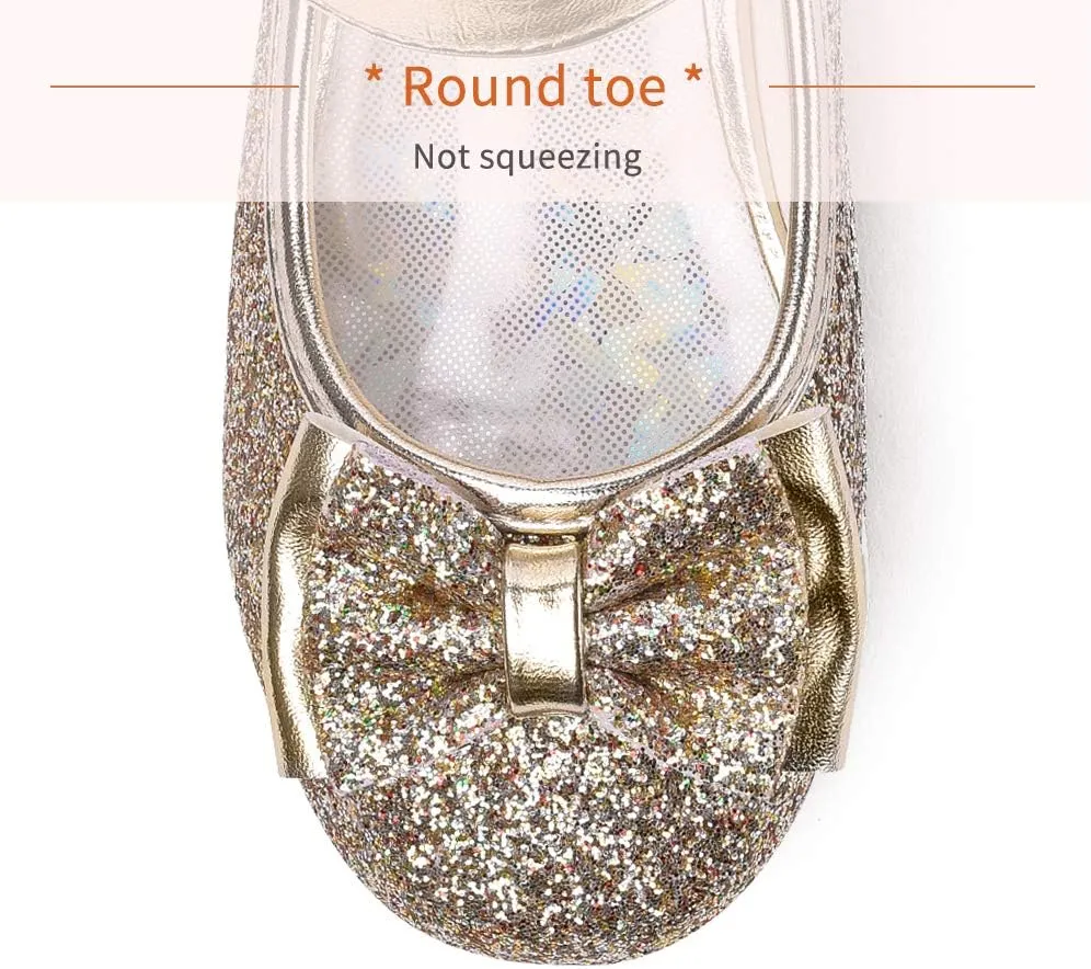 Stelle Girls Dress Shoes Glitter Princess Shoe Flower Mary Jane Low Heels Party Wedding Prom Footwear for Toddler Kids