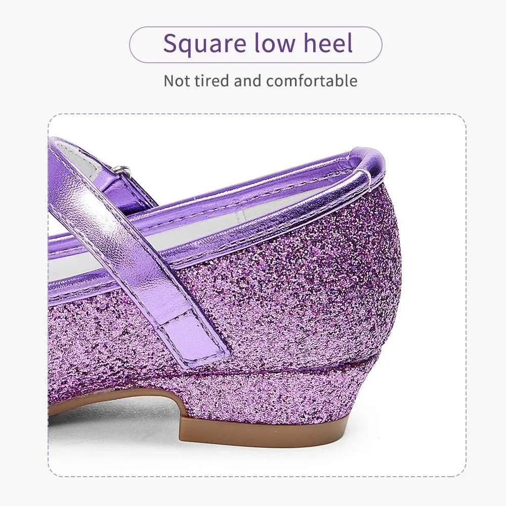 Stelle Girls Dress Shoes Glitter Princess Shoe Flower Mary Jane Low Heels Party Wedding Prom Footwear for Toddler Kids