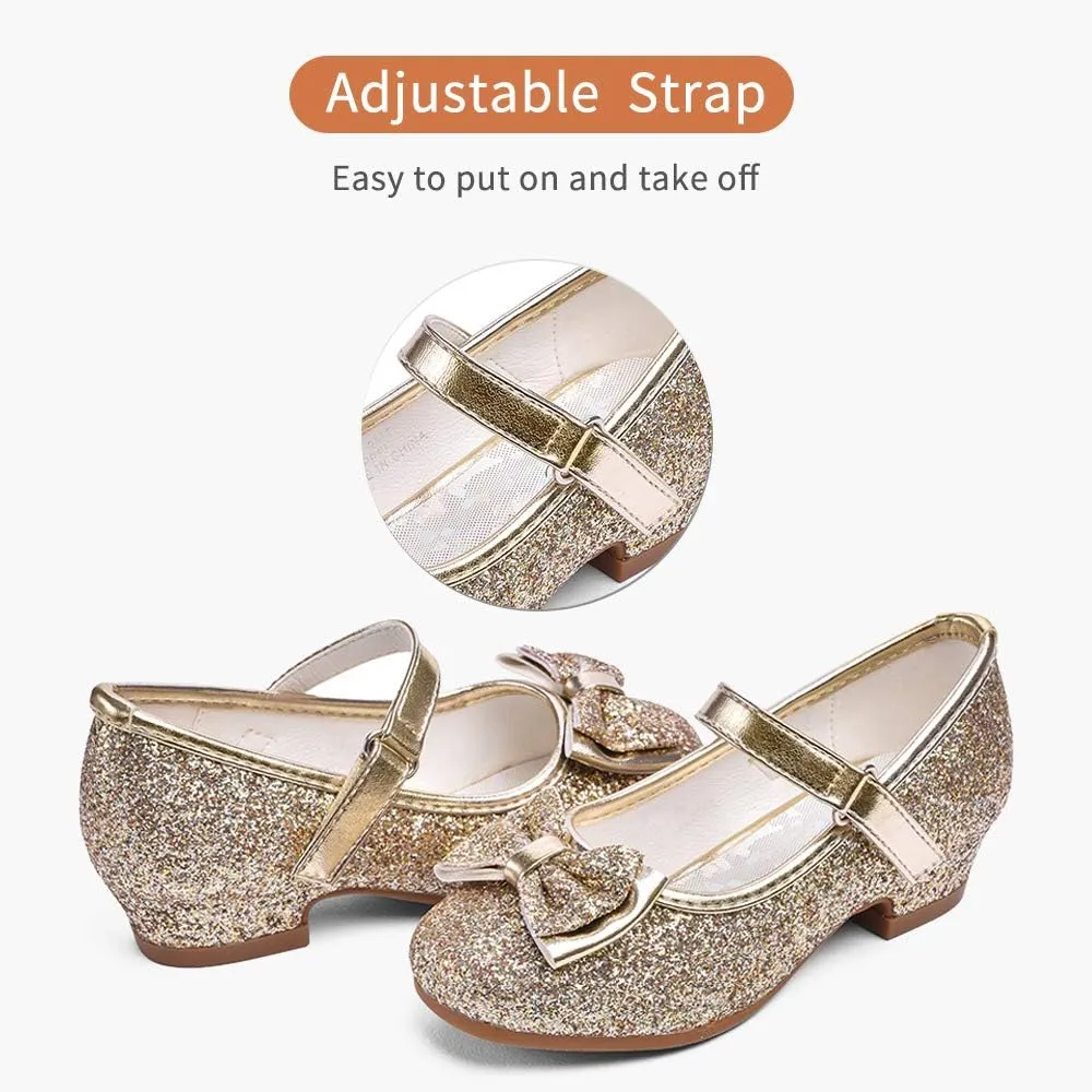 Stelle Girls Dress Shoes Glitter Princess Shoe Flower Mary Jane Low Heels Party Wedding Prom Footwear for Toddler Kids