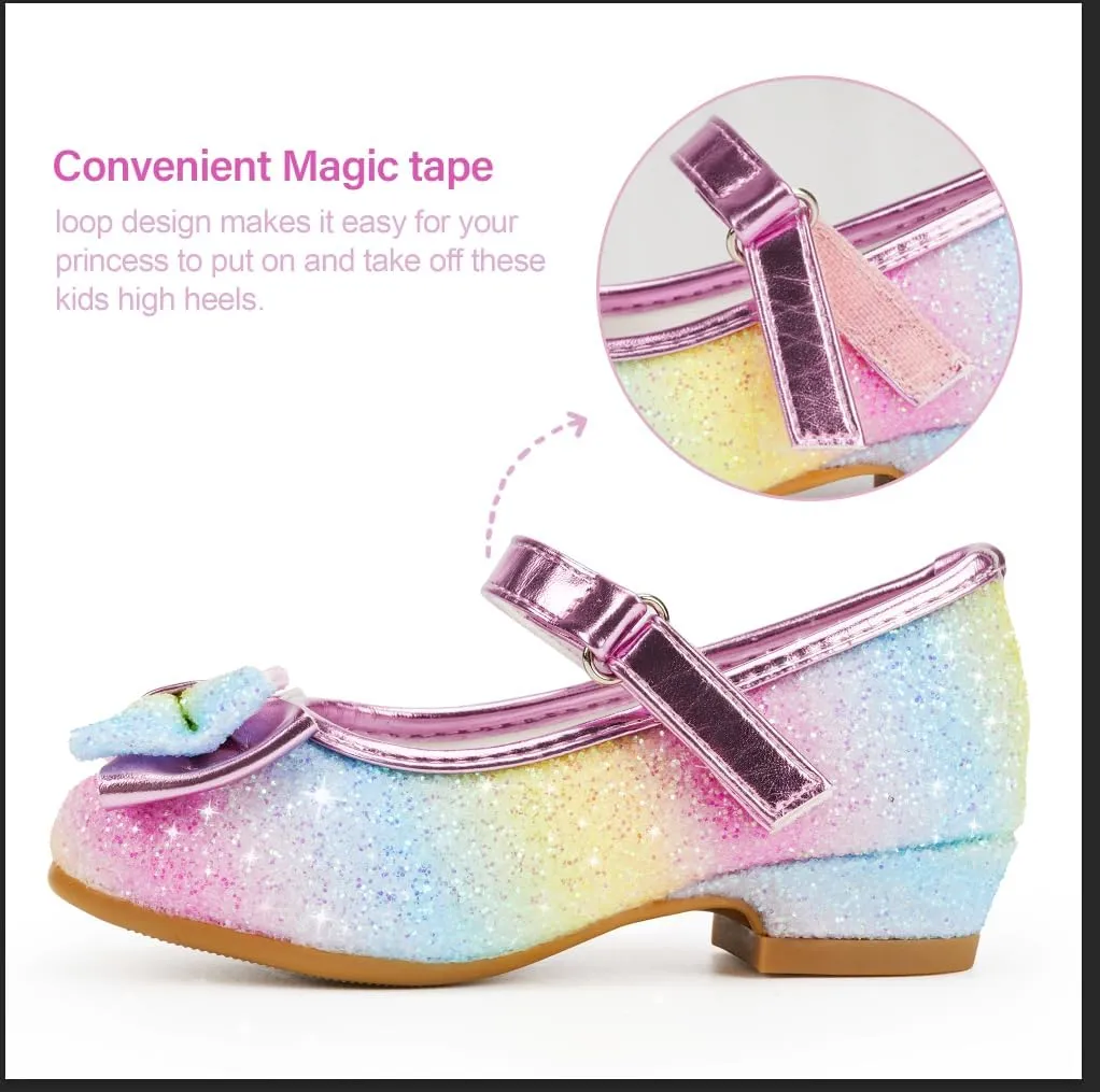 Stelle Girls Dress Shoes Glitter Princess Shoe Flower Mary Jane Low Heels Party Wedding Prom Footwear for Toddler Kids