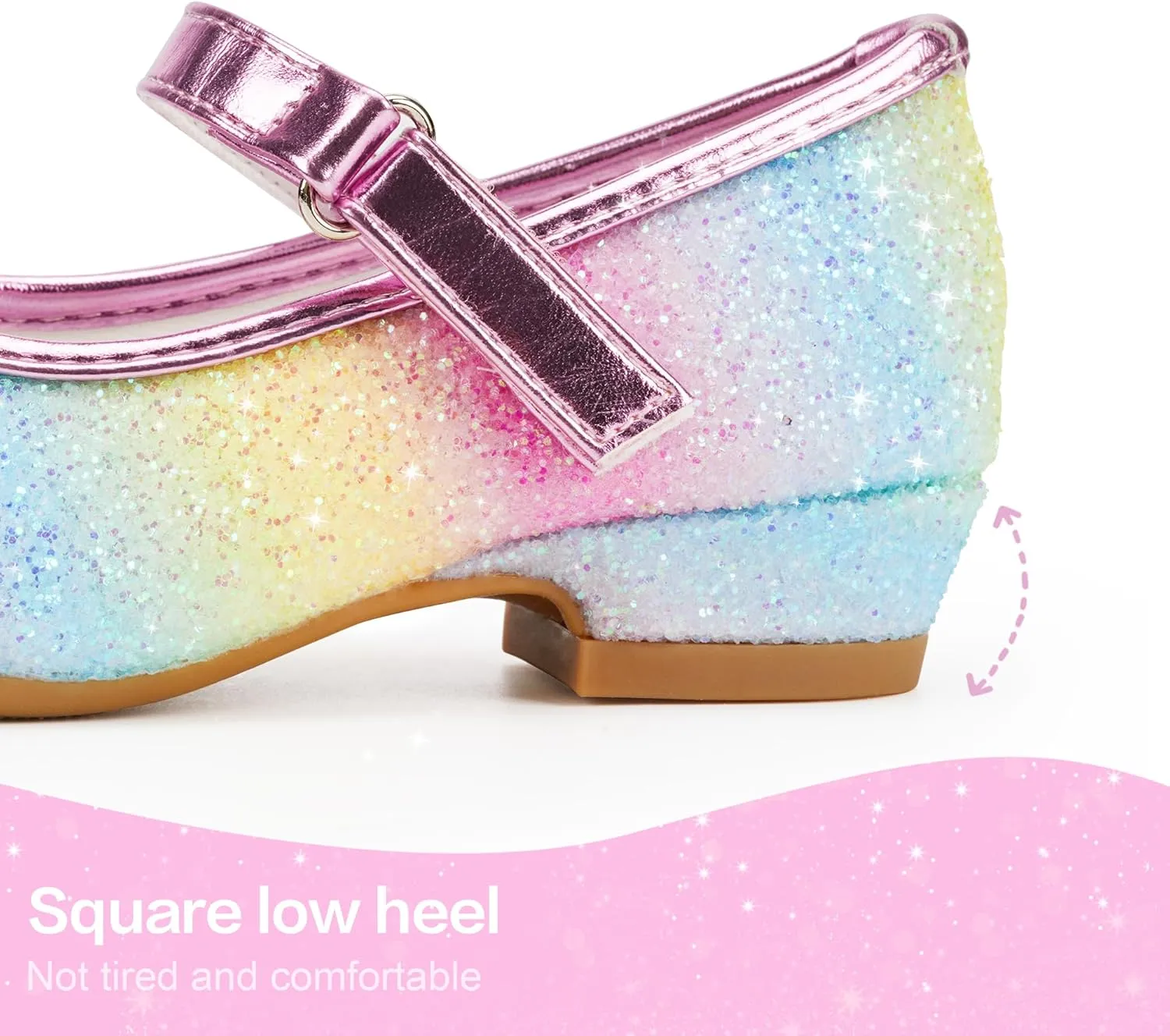 Stelle Girls Dress Shoes Glitter Princess Shoe Flower Mary Jane Low Heels Party Wedding Prom Footwear for Toddler Kids