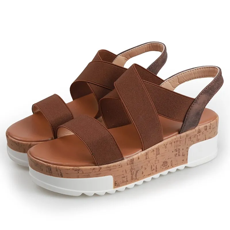 Stretch Fabric Platform Flat Sandals