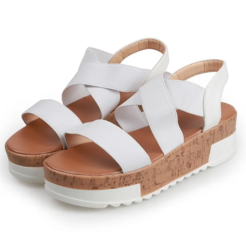Stretch Fabric Platform Flat Sandals