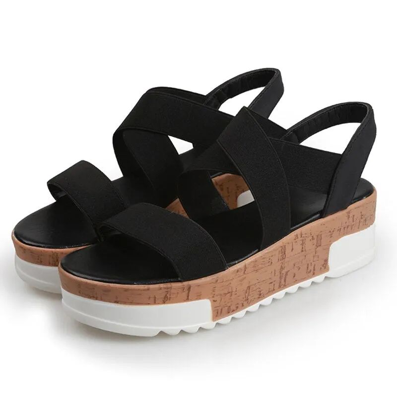 Stretch Fabric Platform Flat Sandals