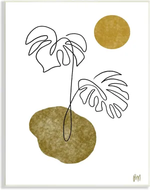 Stupell Industries Tropical Monstera Palms Line Drawing Abstract Desert Sky, Designed by Birch&Ink Wall Plaque, 13 x 19, Green