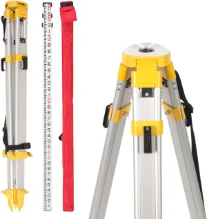Surveying Tripod 62.2"/1580mm Extended Height and 9-Feet/10ths 30.7"/780mm Aluminum Grade Rod, 5/8” x 11 Thread for Precise Transit Construction Measurement Land Surveying