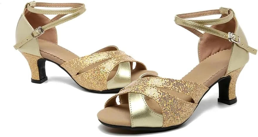 SWDZM Glitter Latin Dance Shoes for Women Salsa Bachata Ballroom Performance Dance Shoes Outdoor