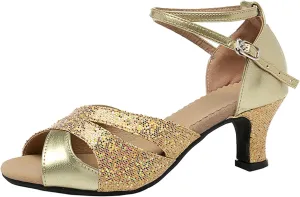 SWDZM Glitter Latin Dance Shoes for Women Salsa Bachata Ballroom Performance Dance Shoes Outdoor