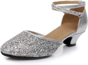 SWDZM Glitter Women Latin Dance Shoes Closed Toe Ballroom Salsa Dance Heels Party Dress Shoes