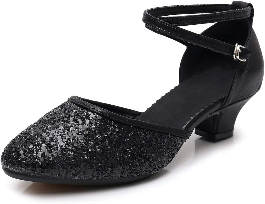 SWDZM Glitter Women Latin Dance Shoes Closed Toe Ballroom Salsa Dance Heels Party Dress Shoes