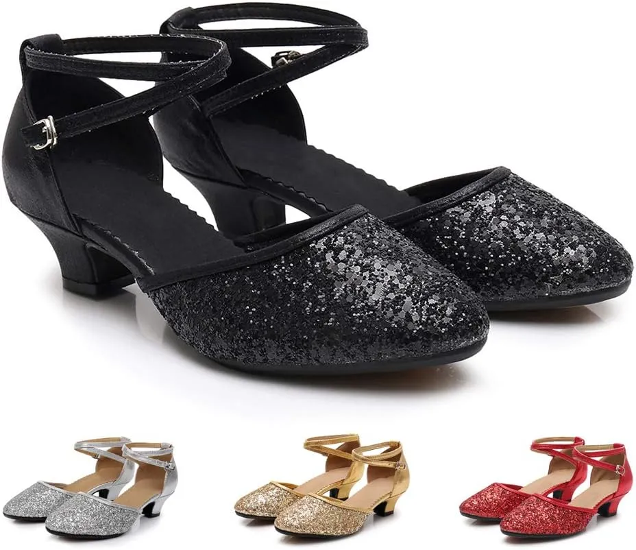 SWDZM Glitter Women Latin Dance Shoes Closed Toe Ballroom Salsa Dance Heels Party Dress Shoes