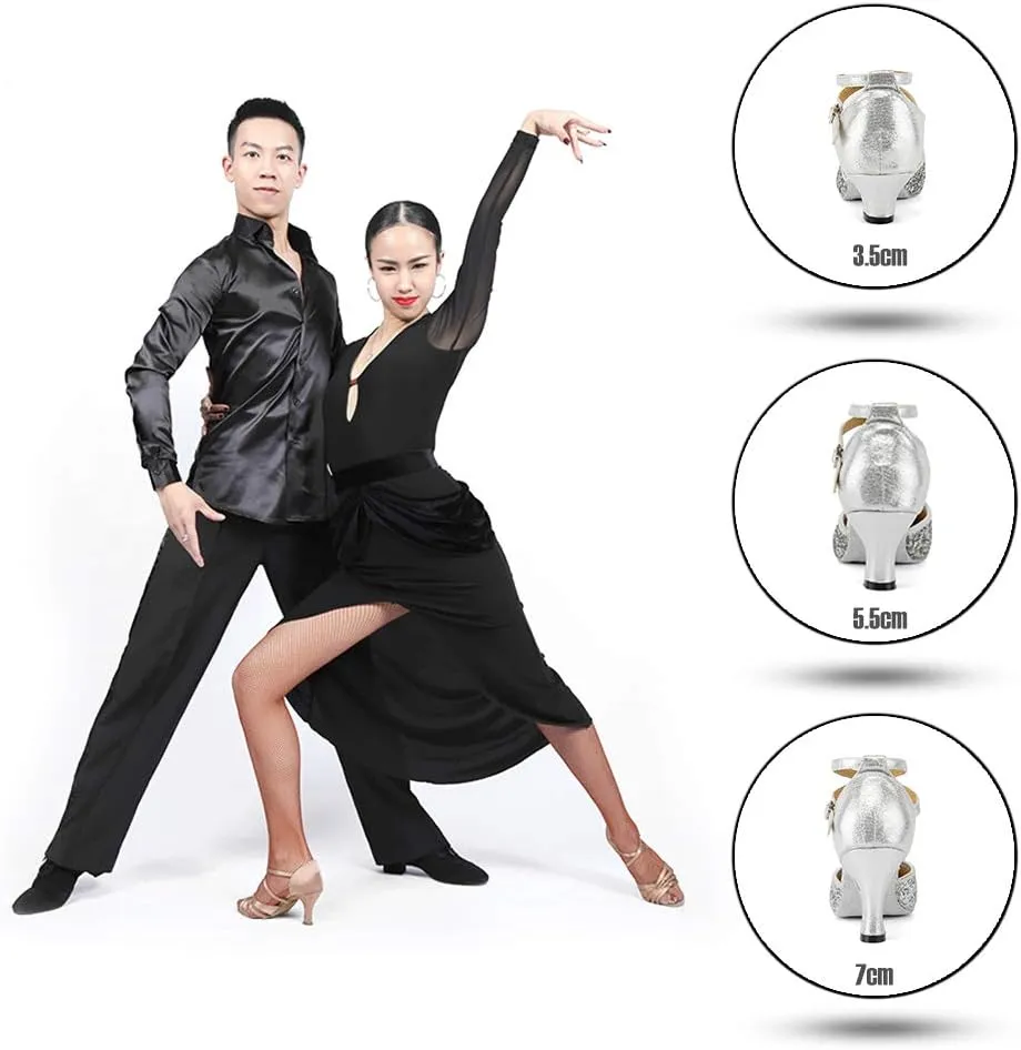SWDZM Glitter Women Latin Dance Shoes Closed Toe Ballroom Salsa Dance Heels Party Dress Shoes