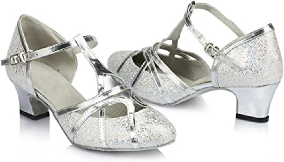 TDA Women's T-Strap Glitter Synthetic Salsa Tango Ballroom Latin Party Dance Shoes