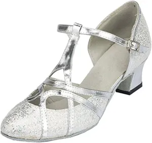 TDA Women's T-Strap Glitter Synthetic Salsa Tango Ballroom Latin Party Dance Shoes