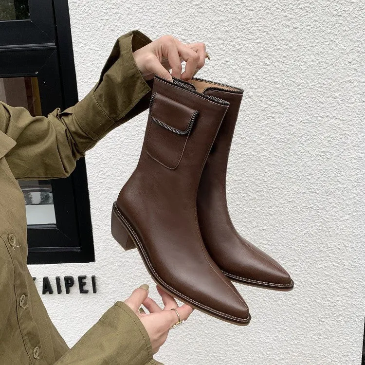 Thick Heel Low Heel Pointed Side Zipper Ankle Boots Fashion Knight Boots