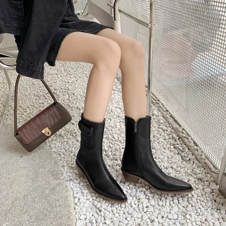 Thick Heel Low Heel Pointed Side Zipper Ankle Boots Fashion Knight Boots
