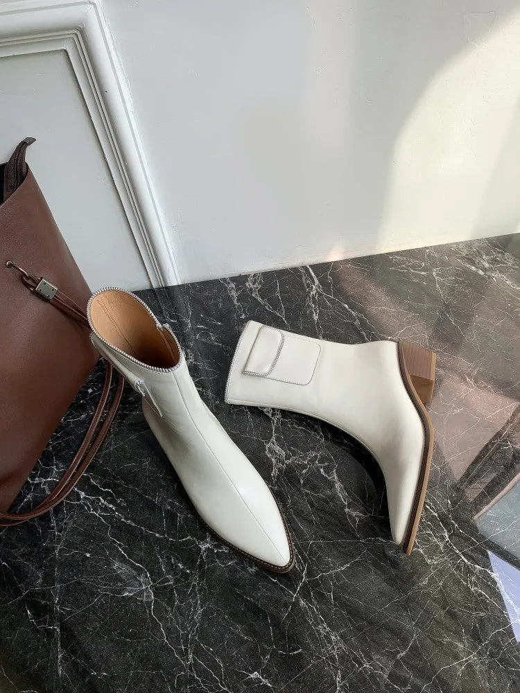 Thick Heel Low Heel Pointed Side Zipper Ankle Boots Fashion Knight Boots