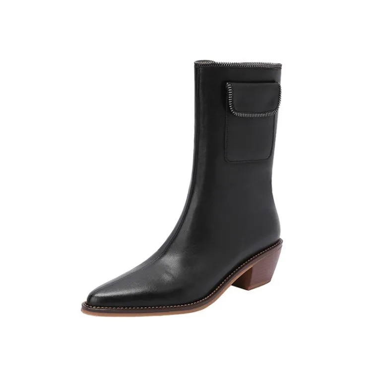 Thick Heel Low Heel Pointed Side Zipper Ankle Boots Fashion Knight Boots