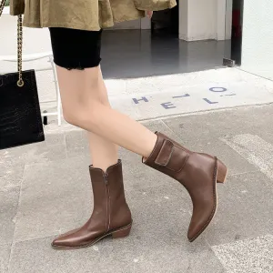 Thick Heel Low Heel Pointed Side Zipper Ankle Boots Fashion Knight Boots