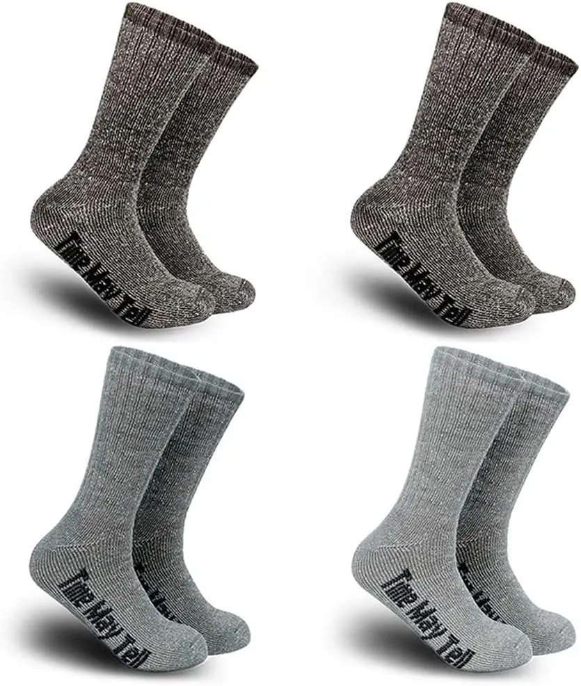 Time May Tell Mens Merino Wool Hiking Cushion Socks Thermal Warm Crew Winter Boot Socks Pack (2/4 Pair,6-13 Size)